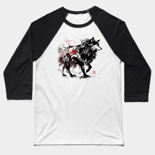 Chinese Style Ink Wolf Baseball T-Shirt